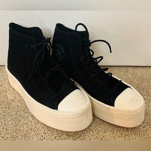 Converse Women's Leather Black Platform High-Top Sneakers Size 7.5 Suede